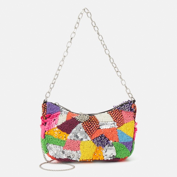 Zara Handbags - Beaded Crossbody Bag Convertible Shoulder Detachable Strap Purse Multicolor